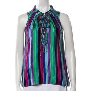 Vintage Marc Jacobs Silk Colorful Striped Tie Front Detail Sleeveless Blouse L